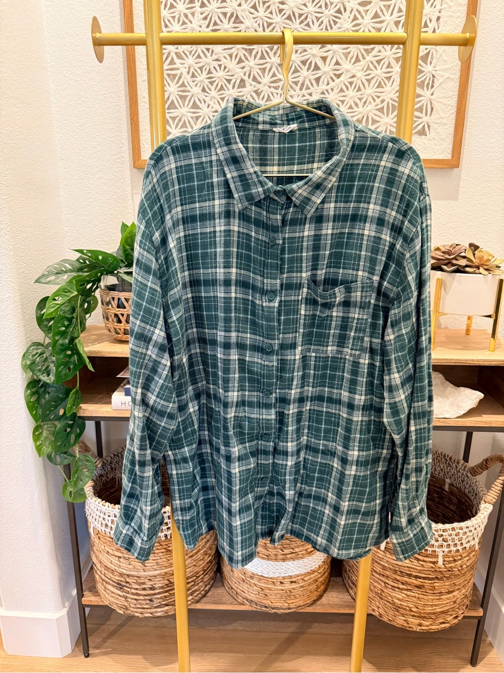 Cotton On Green Plaid Button-Down Shirt